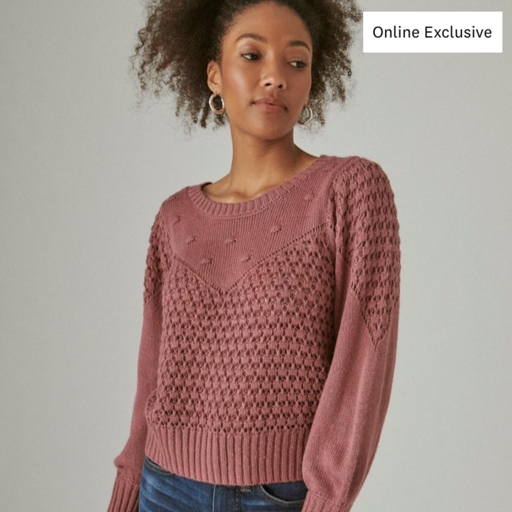 Lucky Brand Textured Dot Crew Neck Sweater